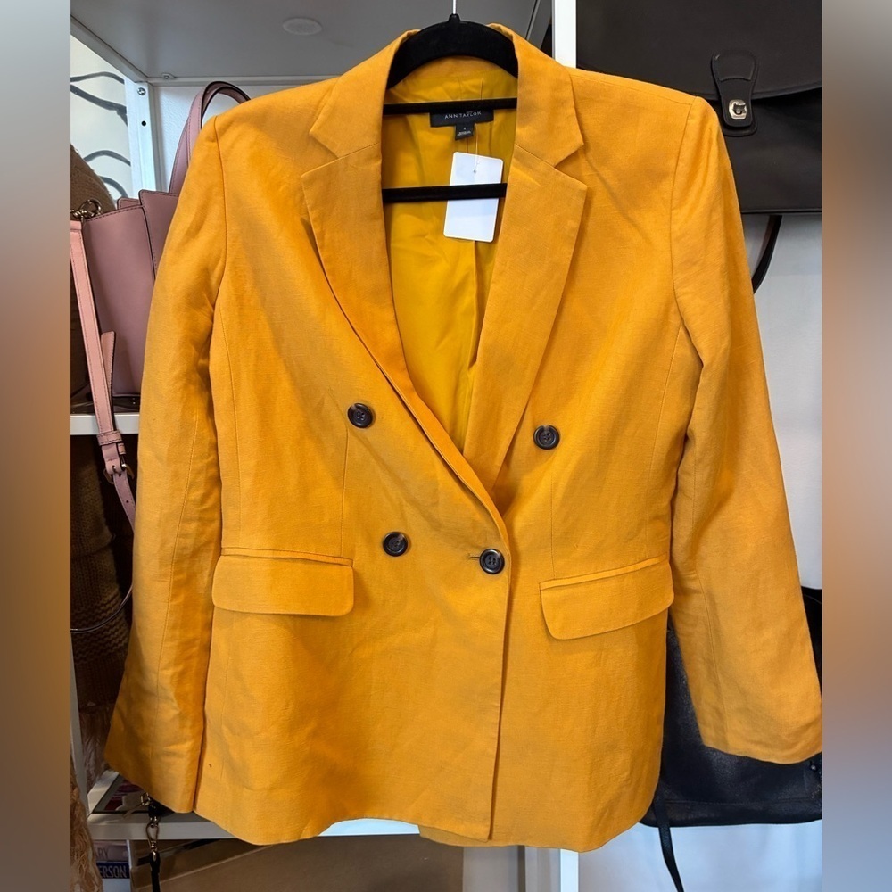 Ann Taylor Double-Breasted Mustard Blazer size 6